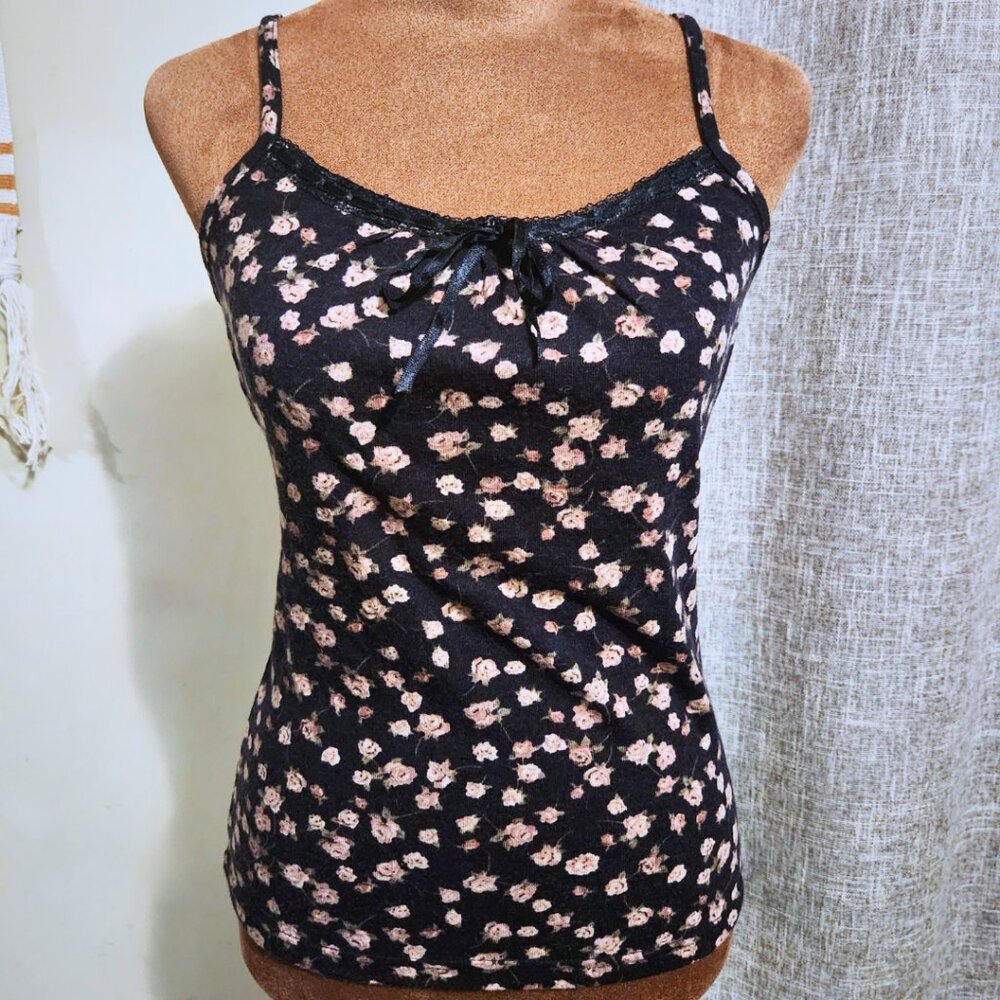 MK Klein+ Japanese Brand Black Rose Print Camisole | Whimsigoth | Size S/M